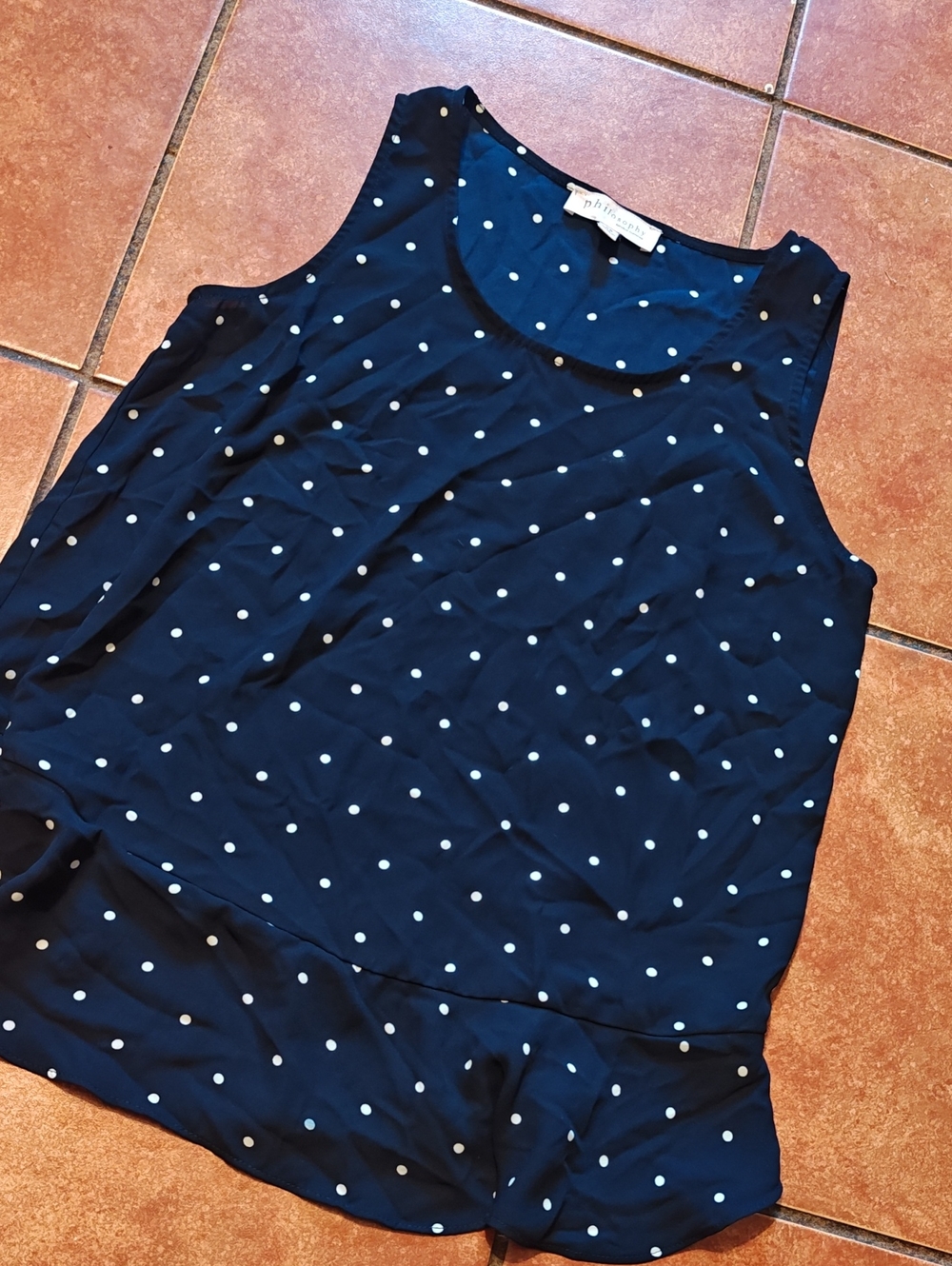 Philosophy Navy and White Polka Dot Sleeveless Camisole